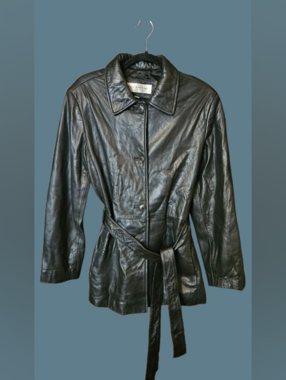 Marc New York Andrew Marc Black Leather Jacket Zip w/ Belt